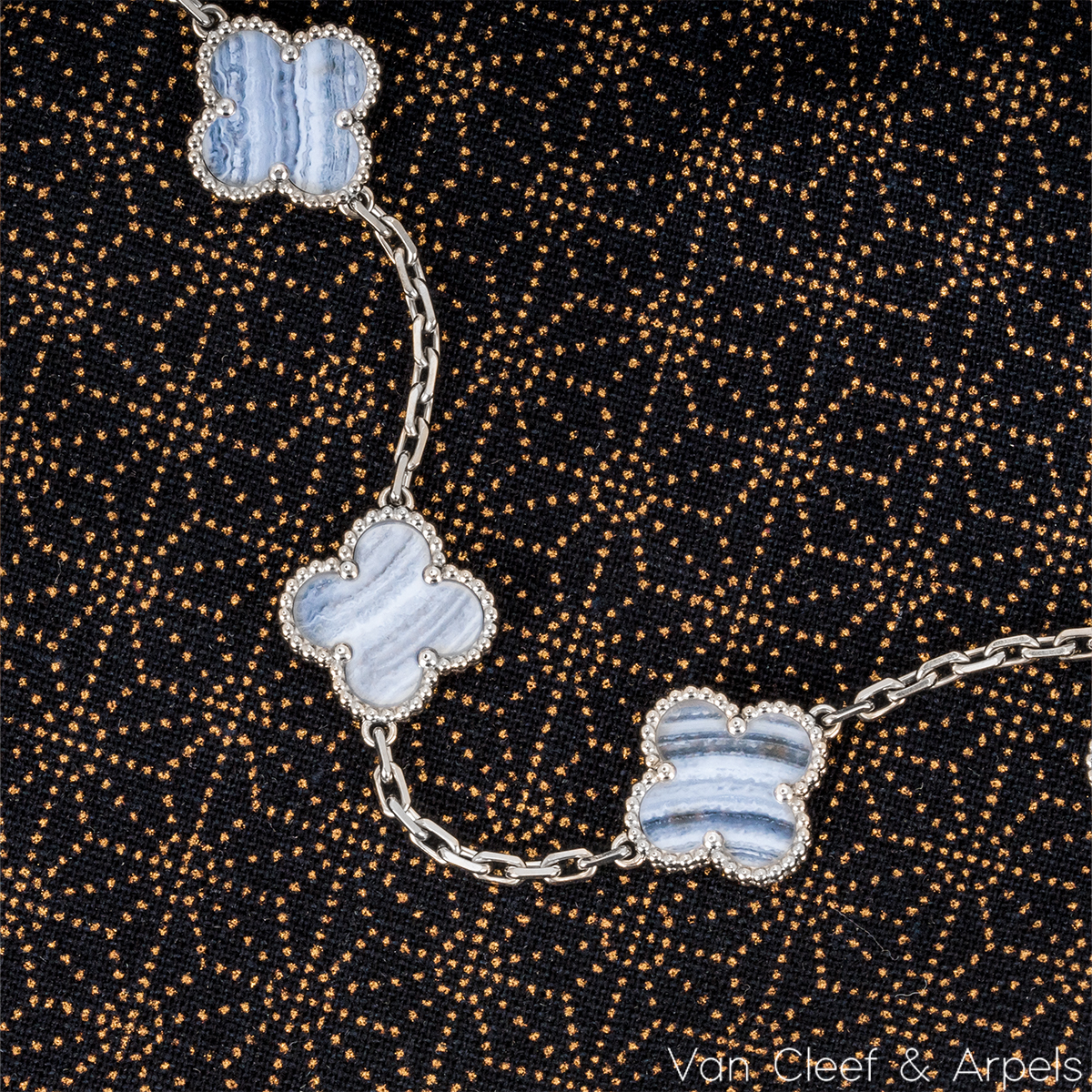 Van Cleef & Arpels White Gold Chalcedony Vintage Alhambra 5 Motif Bracelet VCARD34700